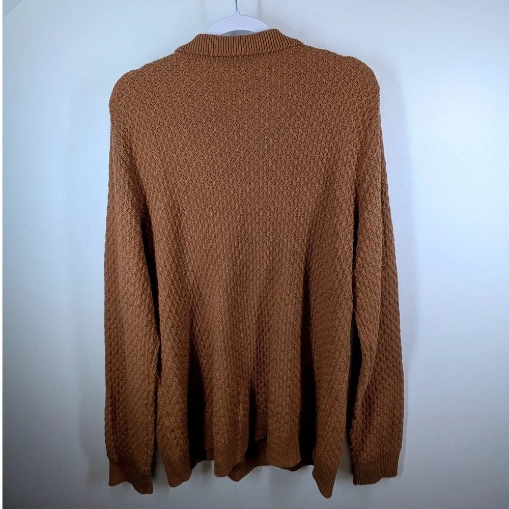 NWT The Commons Mens Textured Knit‎ Long Sleeve Polo Sweater Camel Brown Large